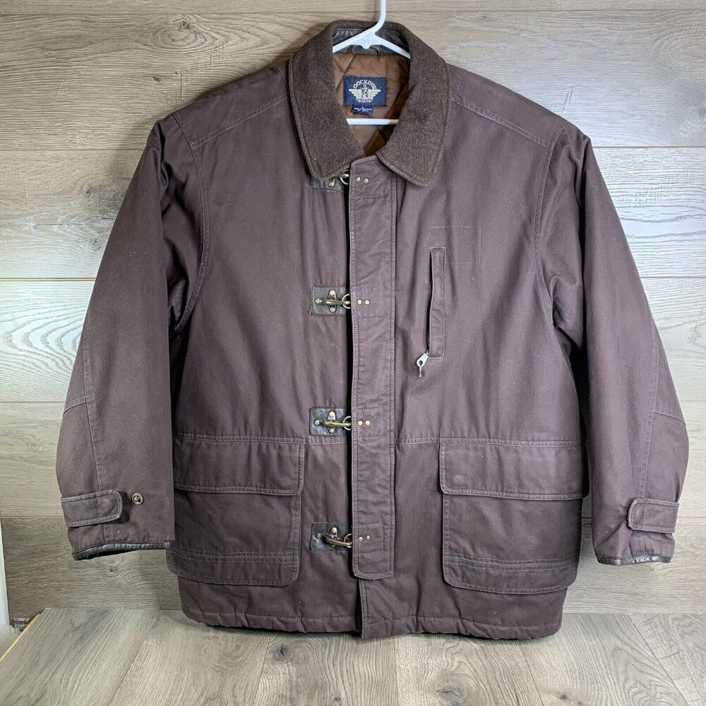 Dockers Mens Metal Clip Hook & Ring Closure Heavy Coat Quilt Lining Brown Size L - Picture 2 of 16